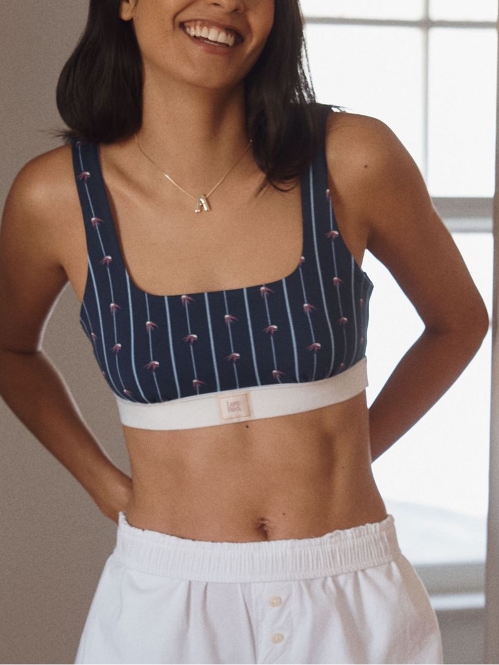 Anthropologie Printed Scoop Neck Bra LyreBird New Small Blue Pattern